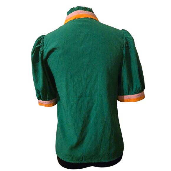 Anthropologie THML S Ruffled Orange Embroidered Top Boho Preppy Peasant - Picture 2 of 9